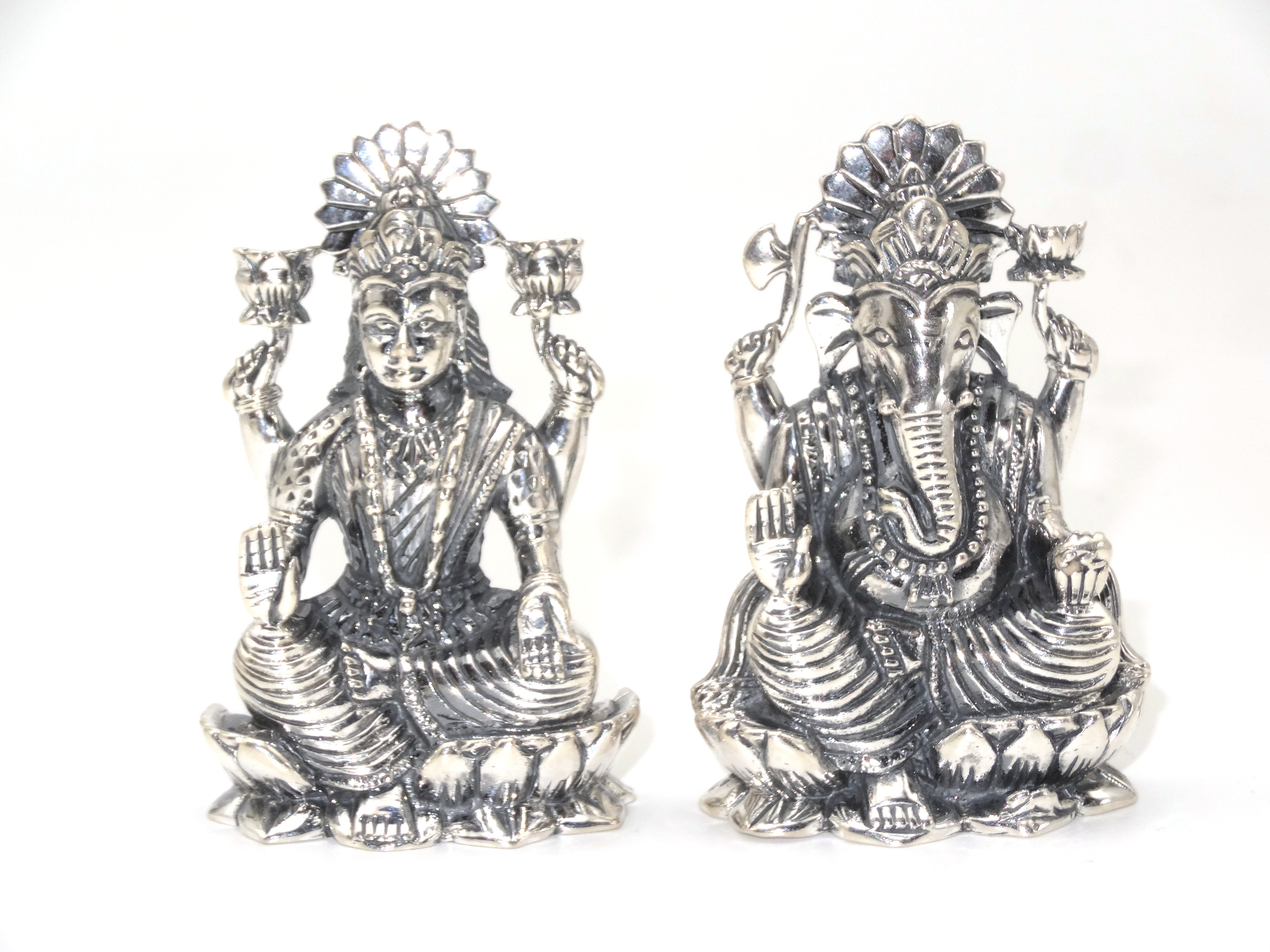 silver lakshmi ganesh idol
