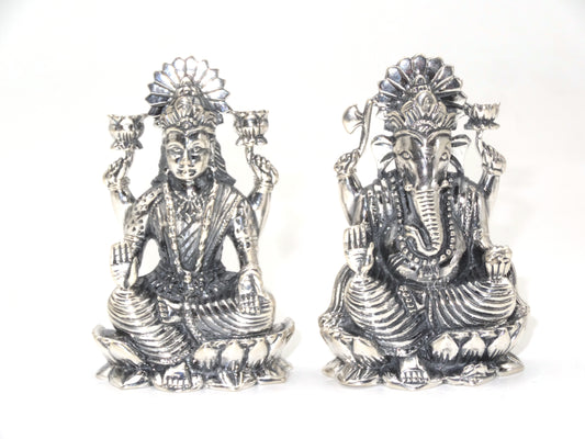 silver lakshmi ganesh idol