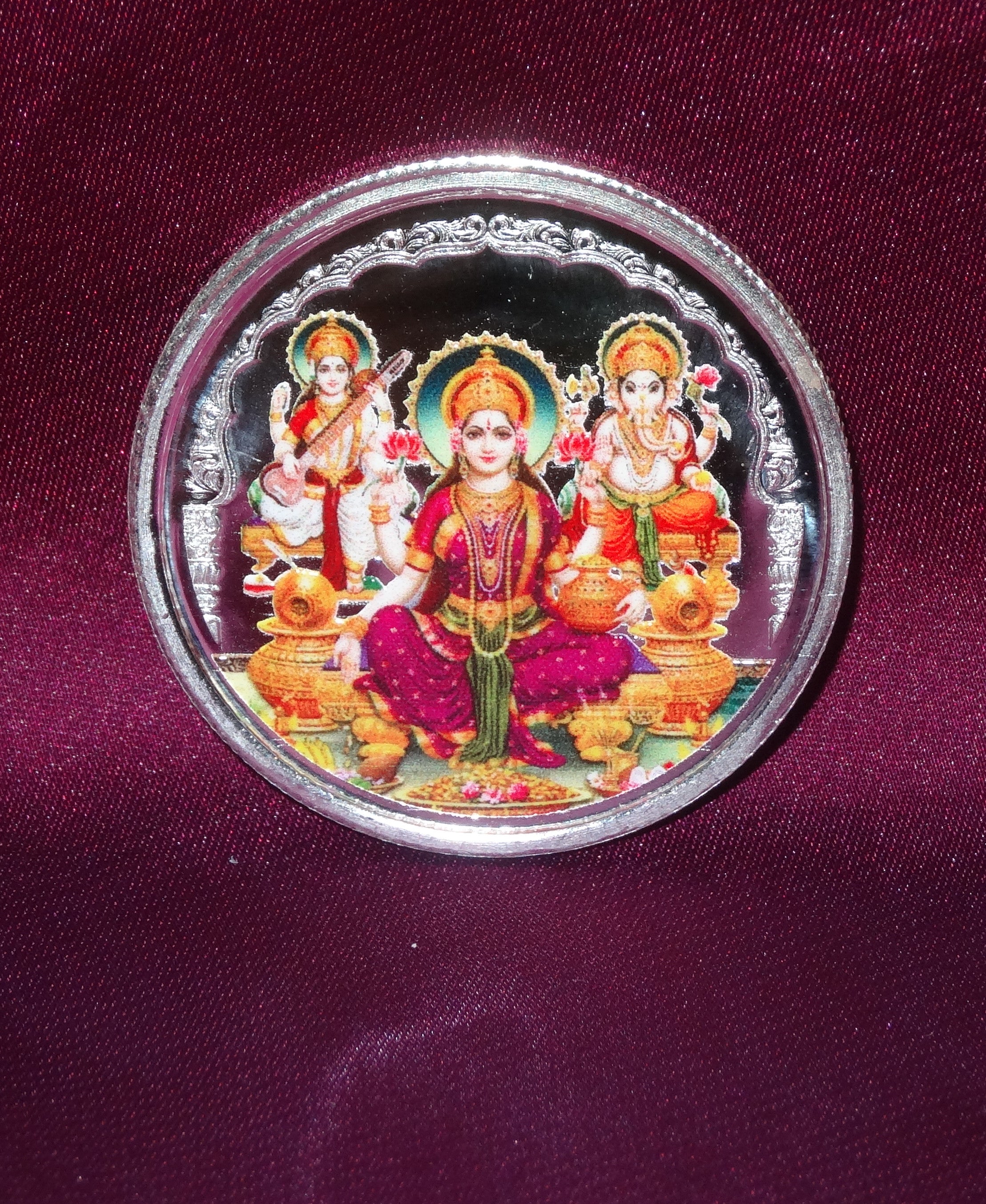 lakshmi, ganesh and saraswati coin