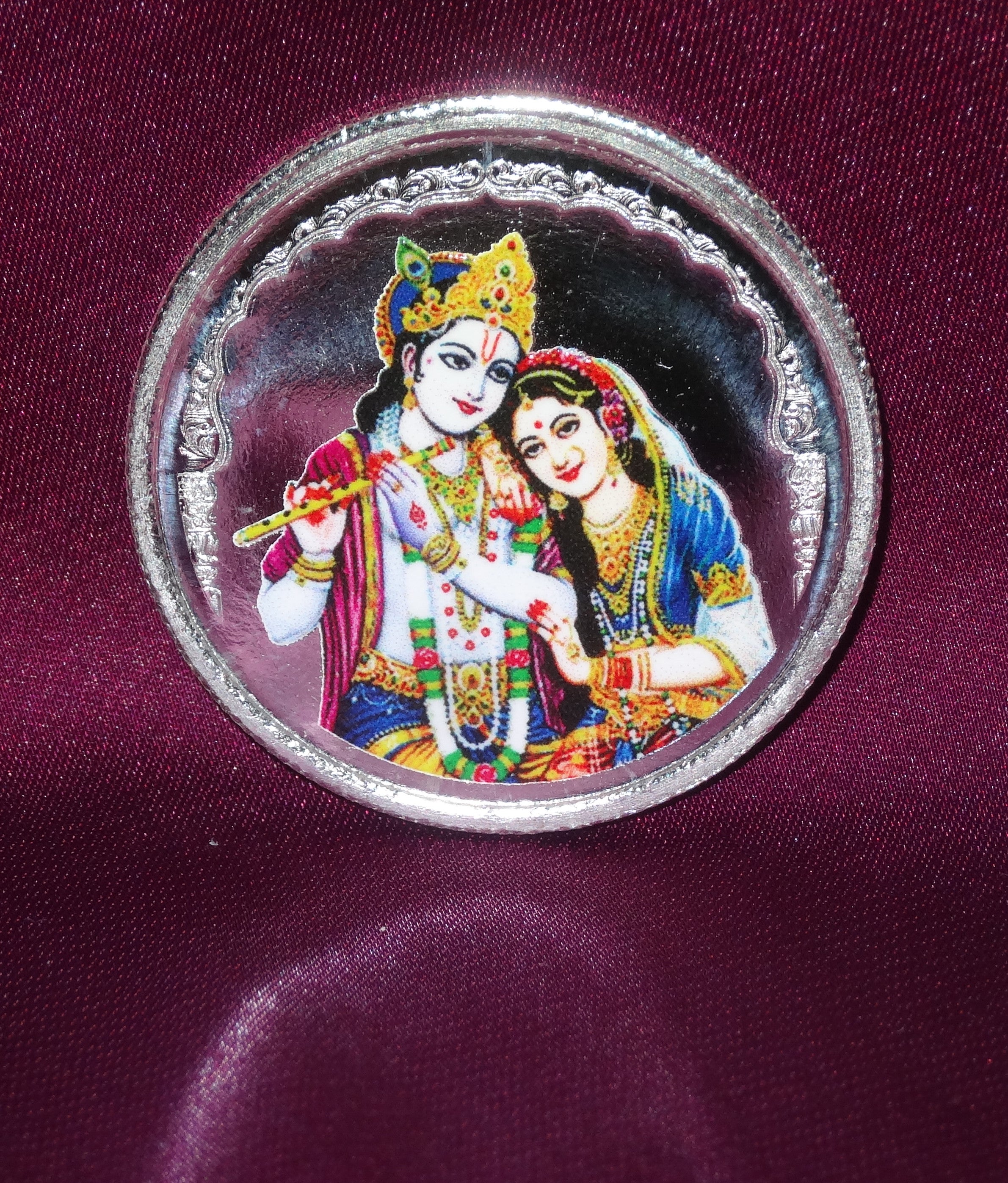 radha krishna silver coin