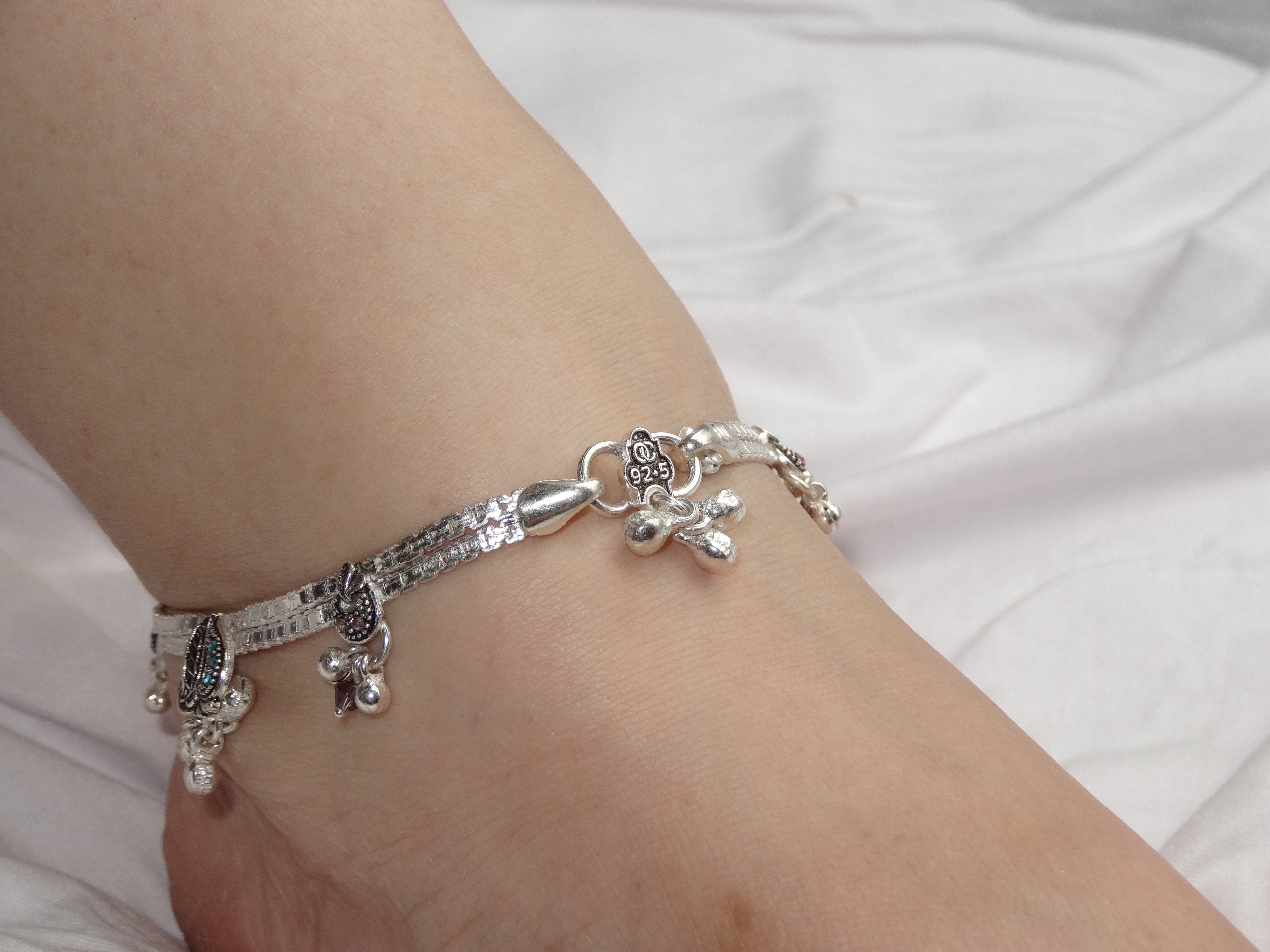 silver anklet wearing