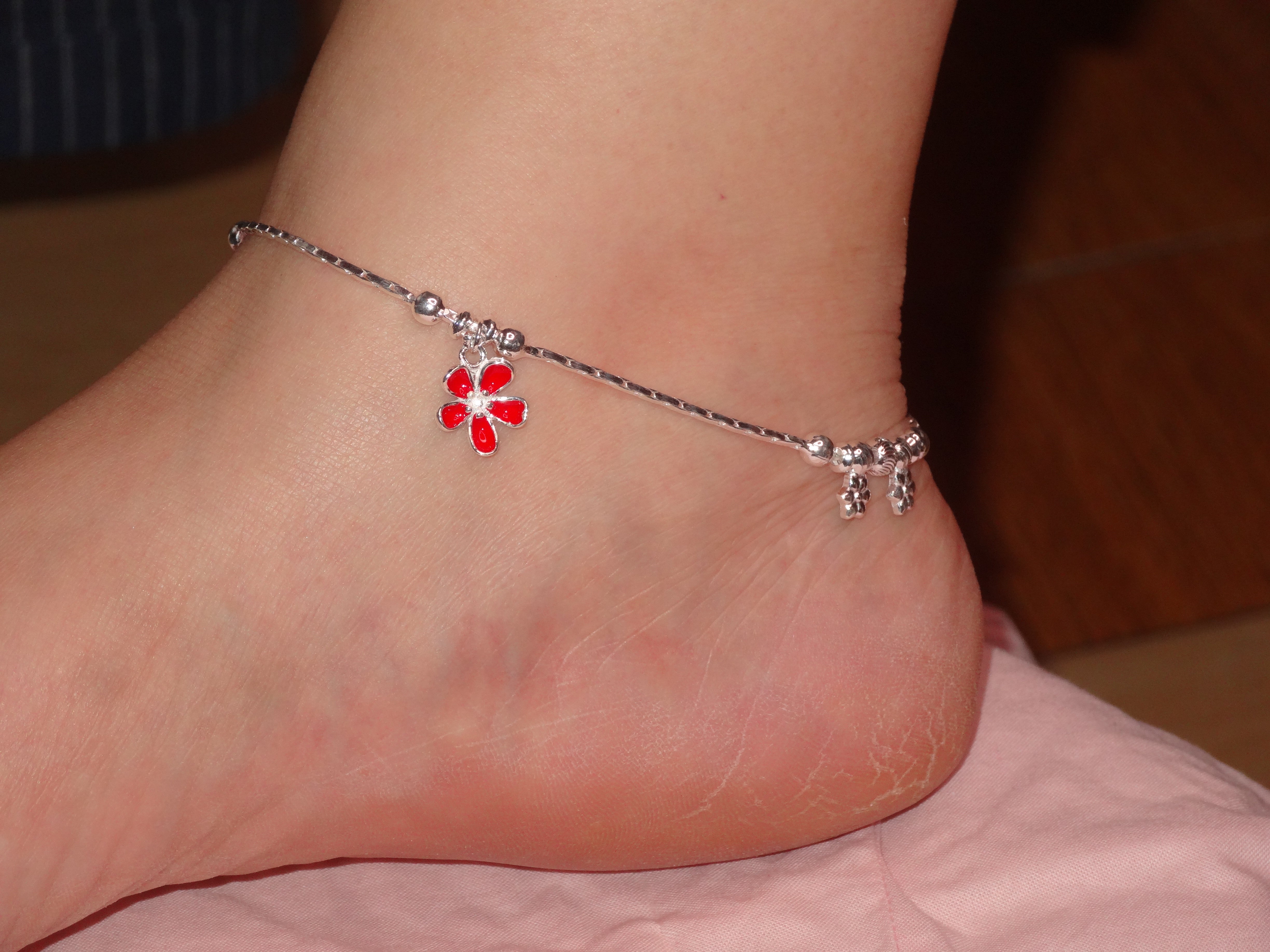 silver flower anklet