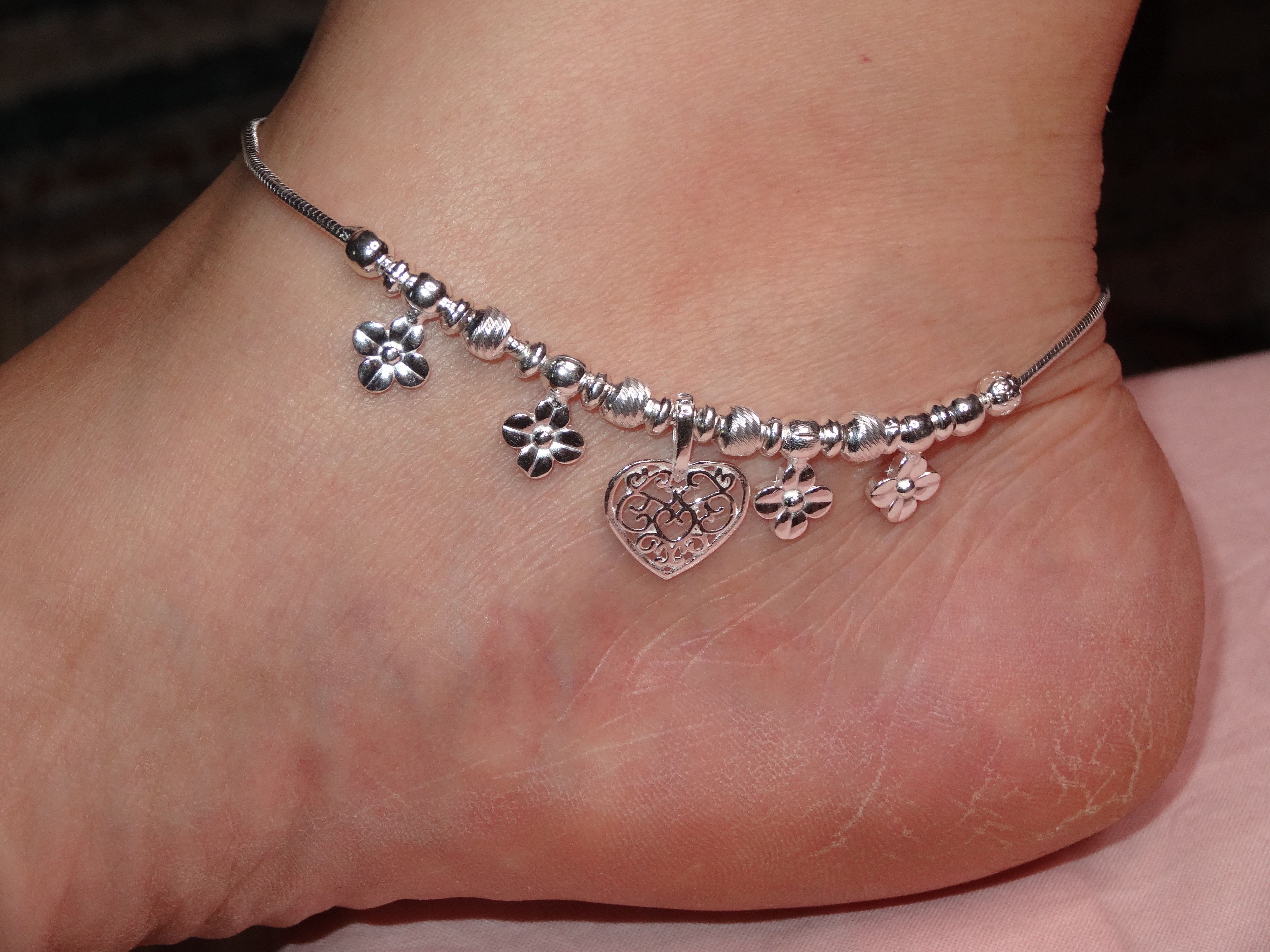 silver heart anklet
