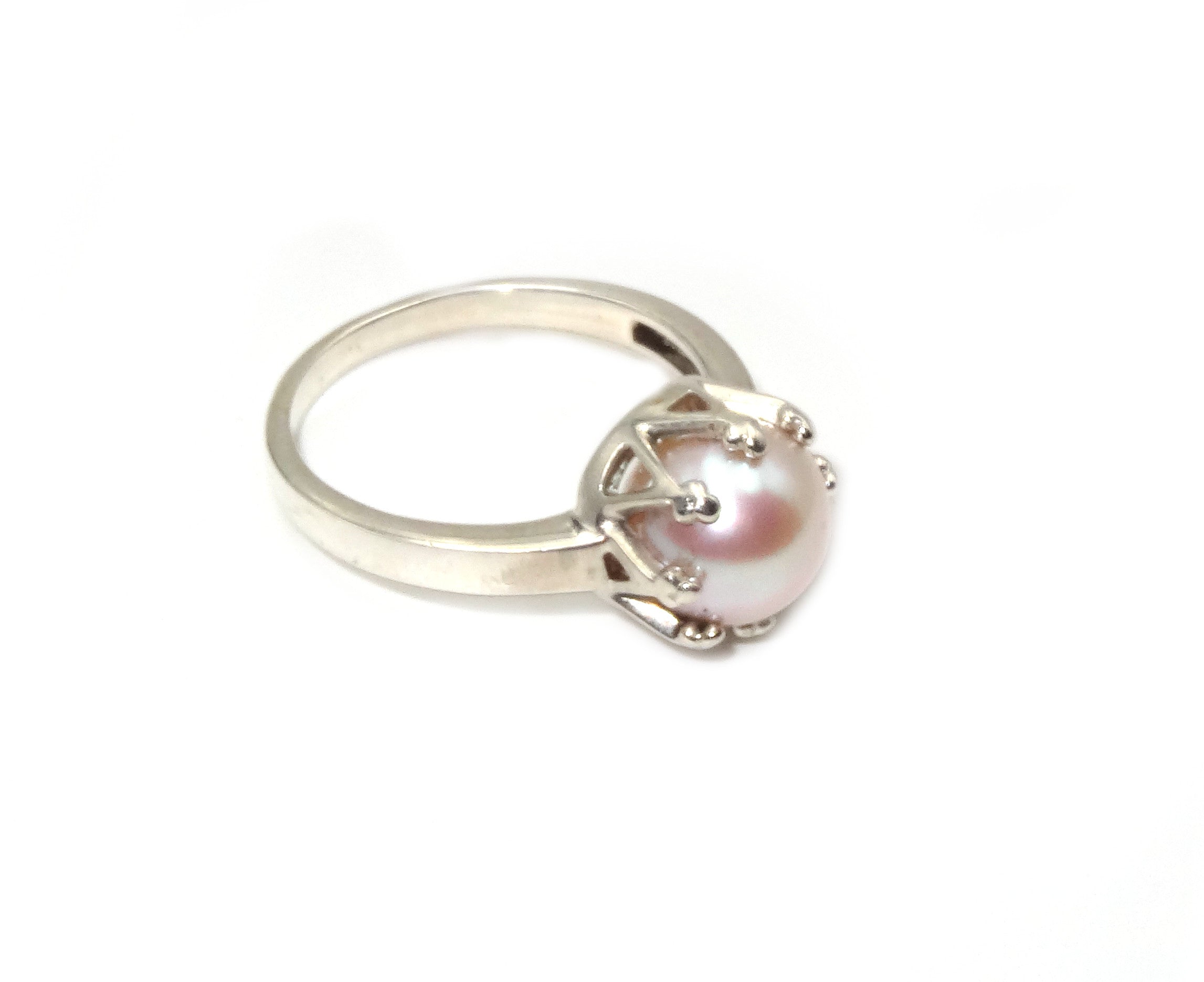 The Advitya Stone Pearl Moti Gemstone Silver Coated Ring for Women And Girls