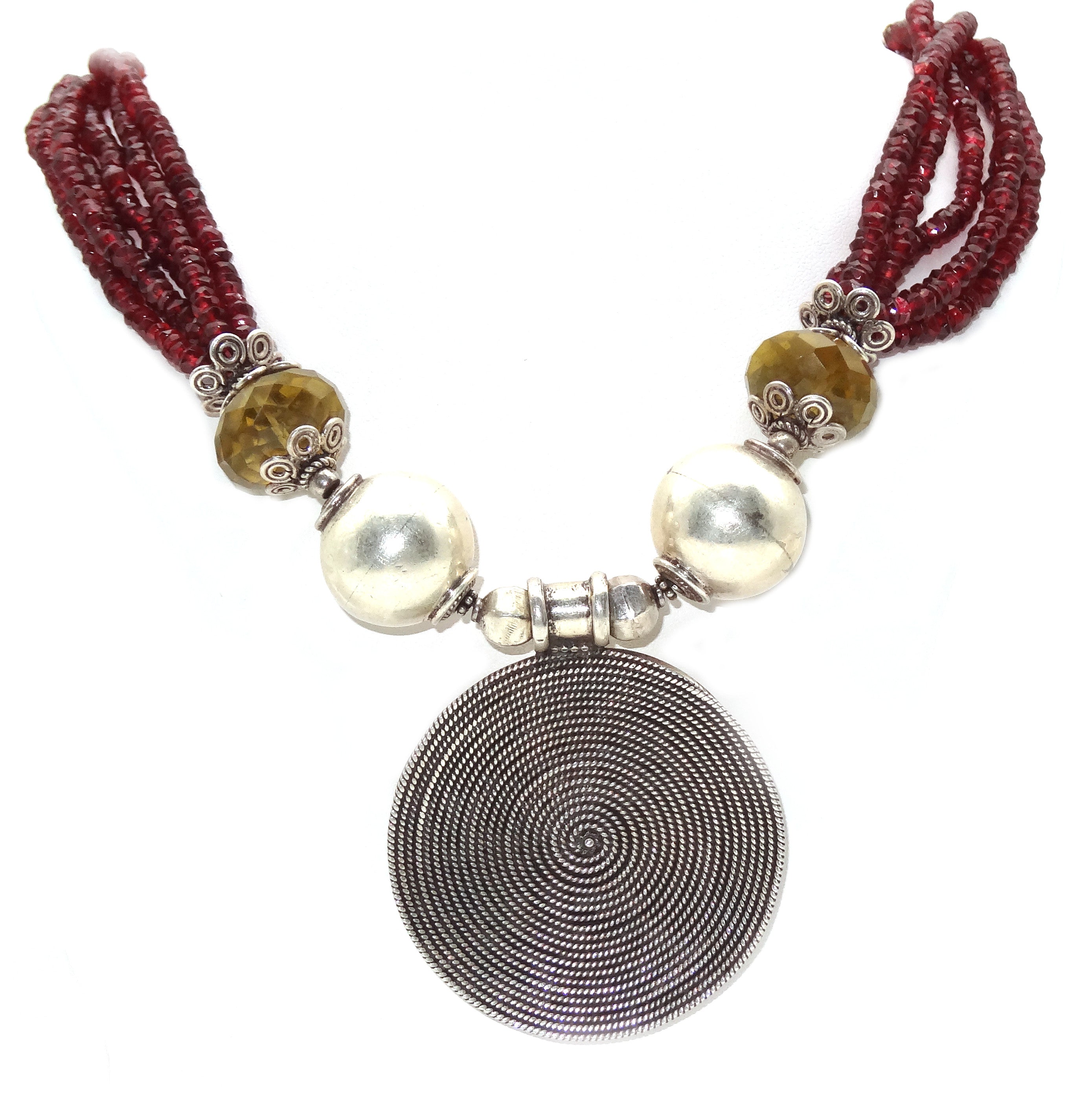 garnet silver mala front view