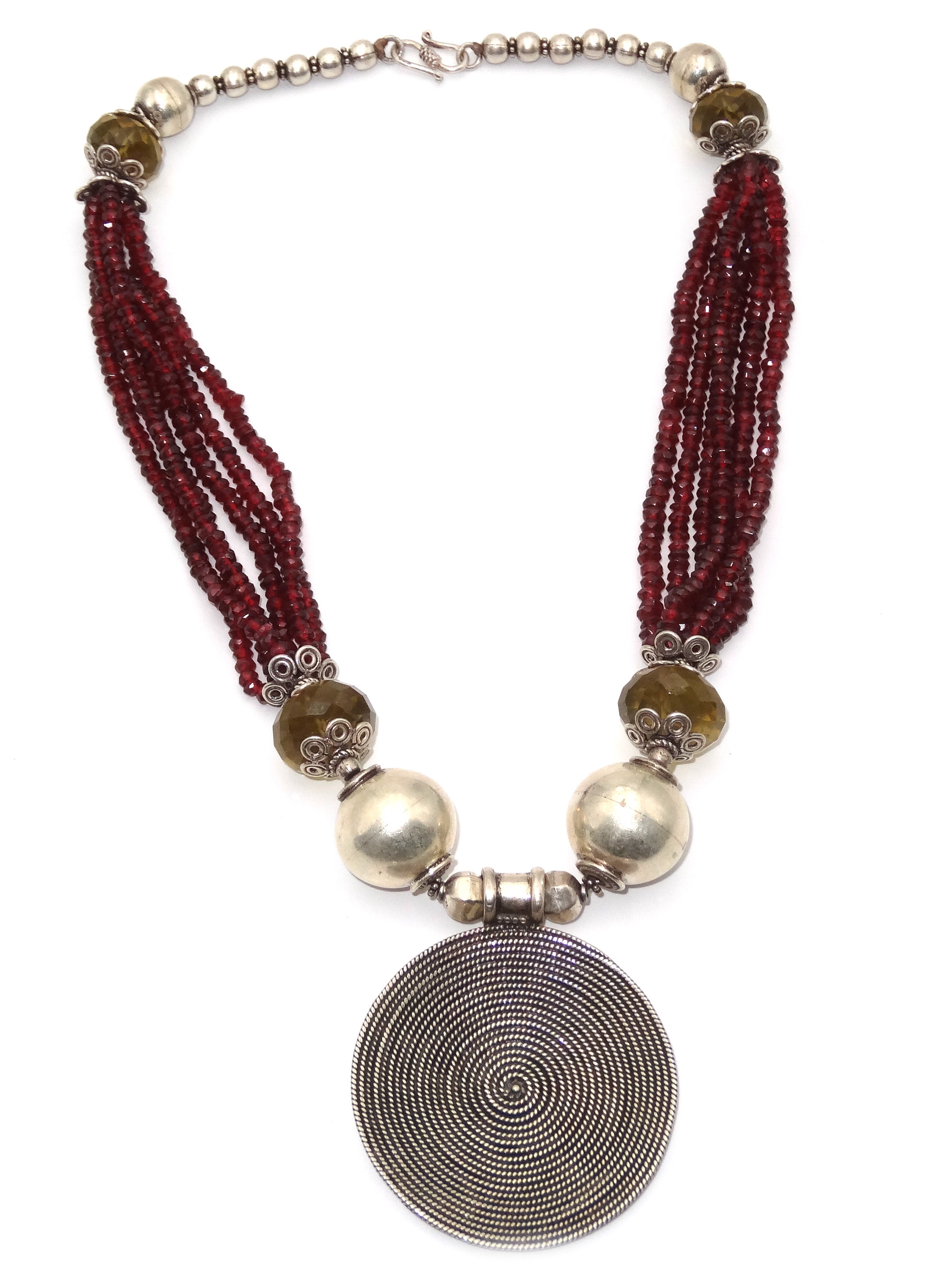 garnet silver mala top view