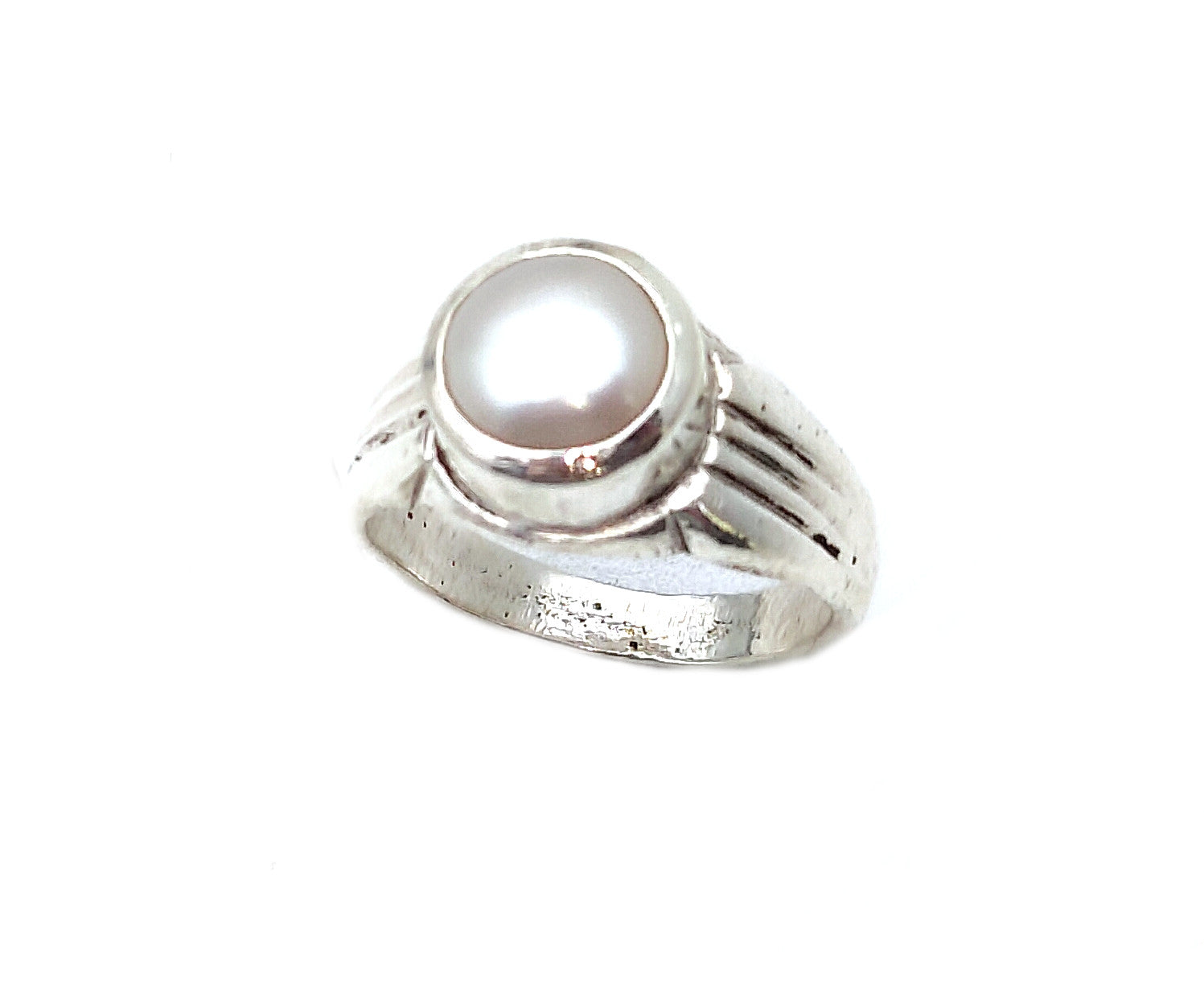 Moti R Natural White Pearl Ring in 925 Sterling Silver - Lab Certified Moti R